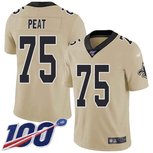Men New Orleans Saints Limited Gold Andrus Peat Jersey NFL Football #75 100th Season Inverted Legend Jersey->new orleans saints->NFL Jersey